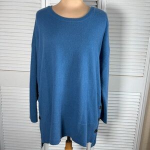 Soft Surroundings 2X 100% Cashmere Blue Button Side Tunic Sweater Luxe